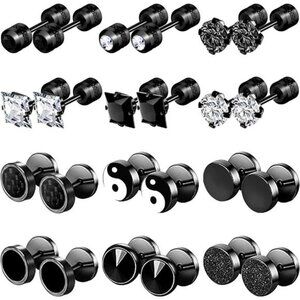 12 Pairs Stainless Steel Stud Earrings for Men Hypoallergenic Earrings